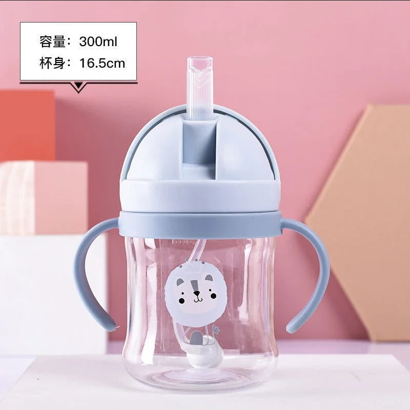 250ml Double Handle Baby Drinking Cup Feeding Bottle With Straw Gravity Ball Wide Caliber Drinking Milk Water Bottle With Handle