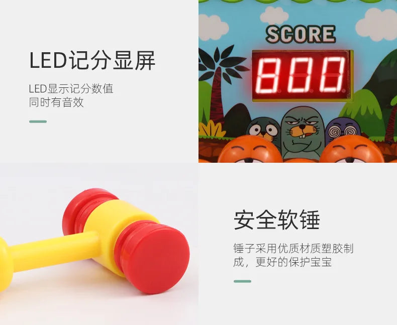 Whack A Mole Challenge Scoring Party Games Toys Electric Two Person Battle Table Games with Lights Music Cartoon Desktop Toys