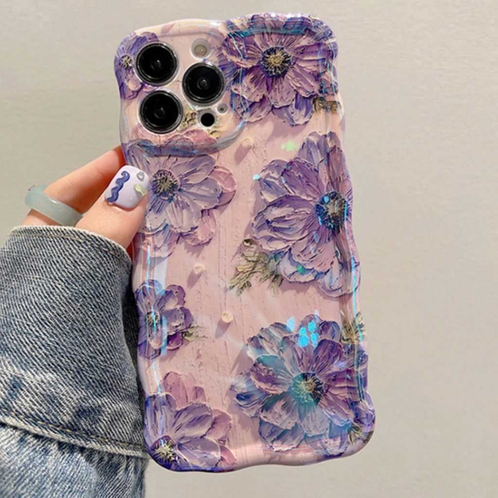 Blue Light Long-lasting Non-fading Anti-fingerprint Flower Phone Case for iPhone 17 16 15 14 13 12 11 Pro Max + Plus Back Cover