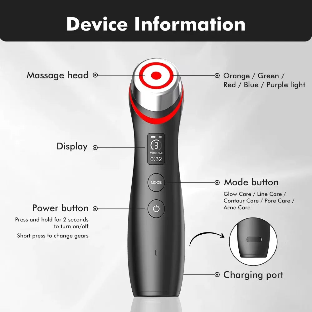NEW 6 in 1 Multifunction Ager Booster Pro Skin Therapy Wand Facial Led Lights Beauty Device