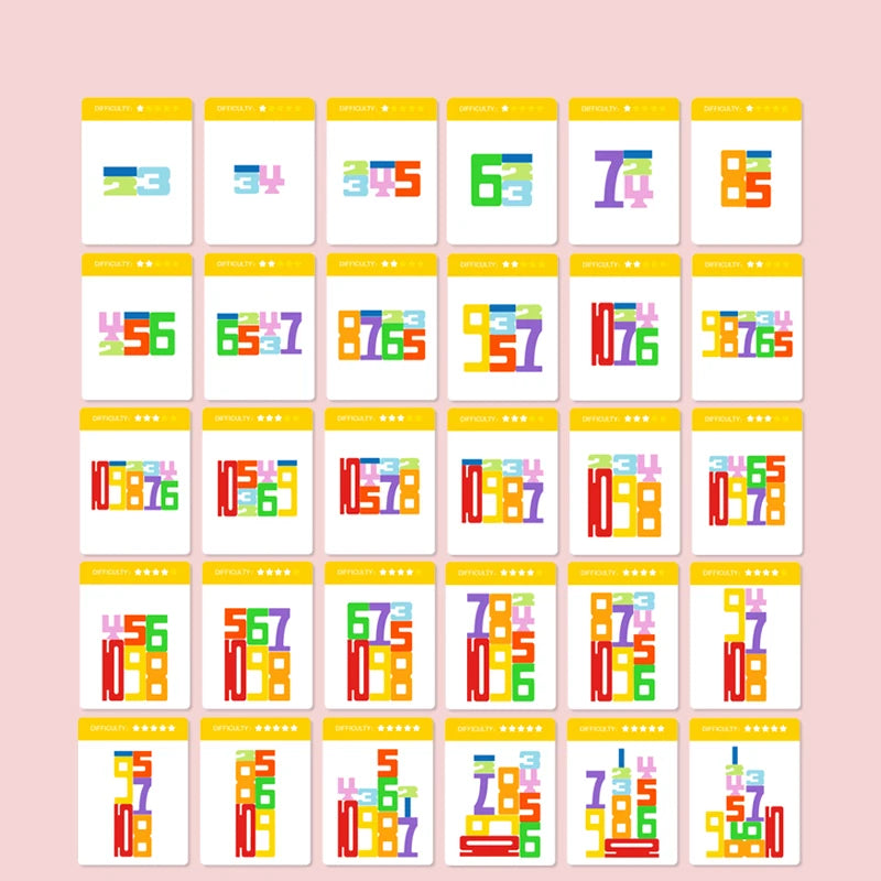 Wooden Digital Building Blocks, Number Stacking Blocks, 15pcs Double-Sided Cards, Children's Educational Toy For Math Learning