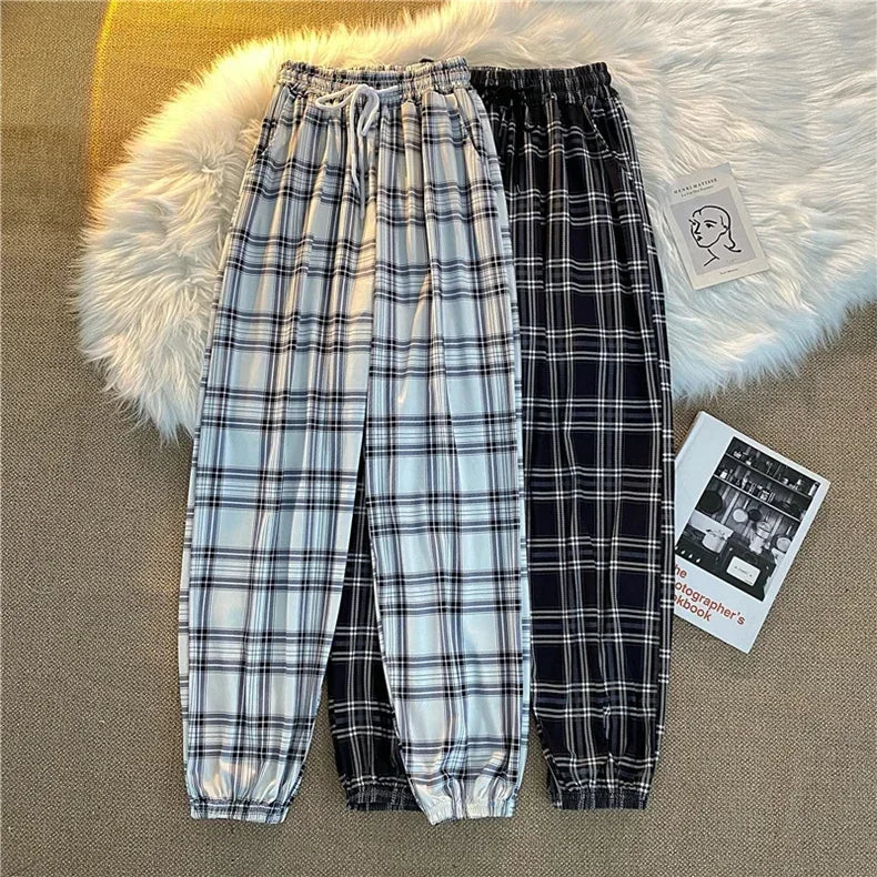 2024 New Fashion Casual Pants for Women Korean Loose Black Plaid Summer Harajuku Harem Long Pants Streetwear Trousers Chic