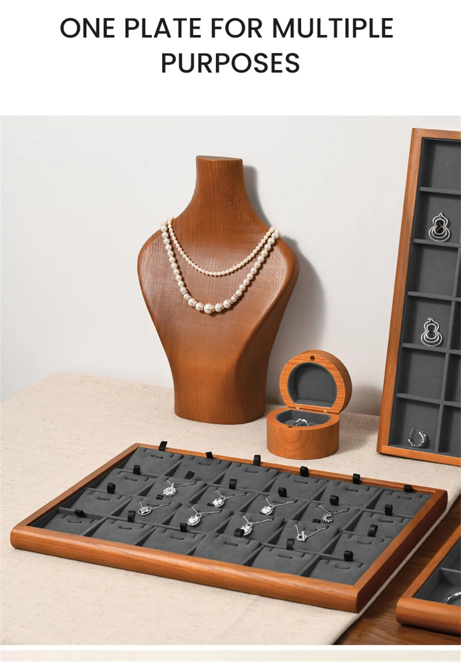 Oirlv Gray Wooden Jewelry Tray  Jewelry Display Viewing Plate Ring Pendant Bracelet Storage Plate Display Tray Jewelry Organizer