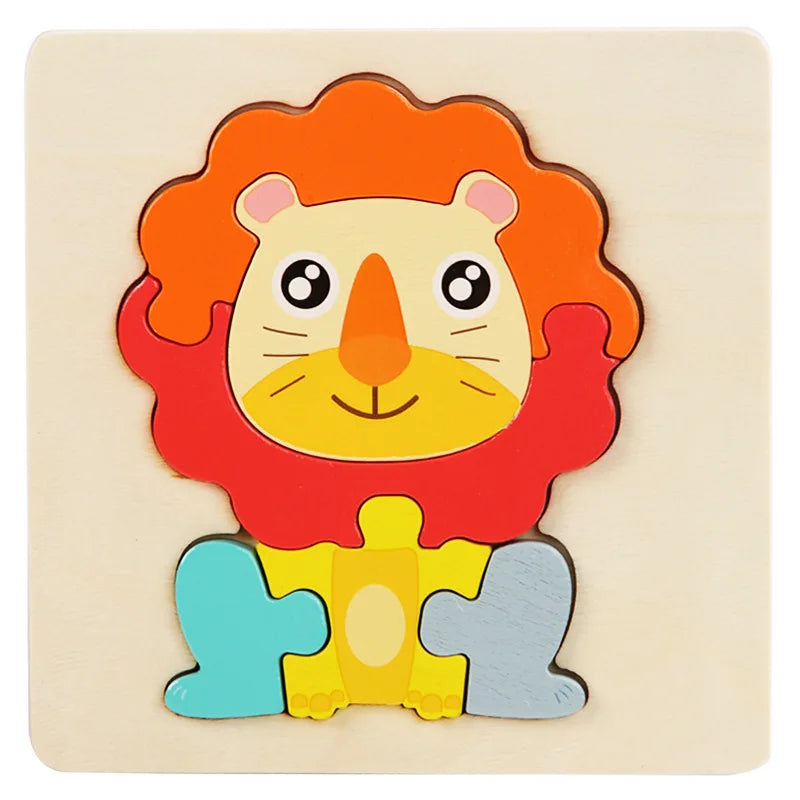 10.7cm/4.21in Kids Colorful 3D Puzzles Montessori Games Cartoon Animals Jigsaw Puzzle Baby Educational Wooden Toys for Children