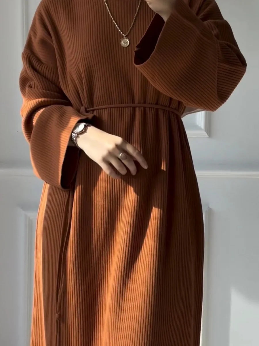 Siskakia Ramadan Morocco Solid Knitting Abayas Dubai Elegant Casual Dress Loose Stylish Women Clothes