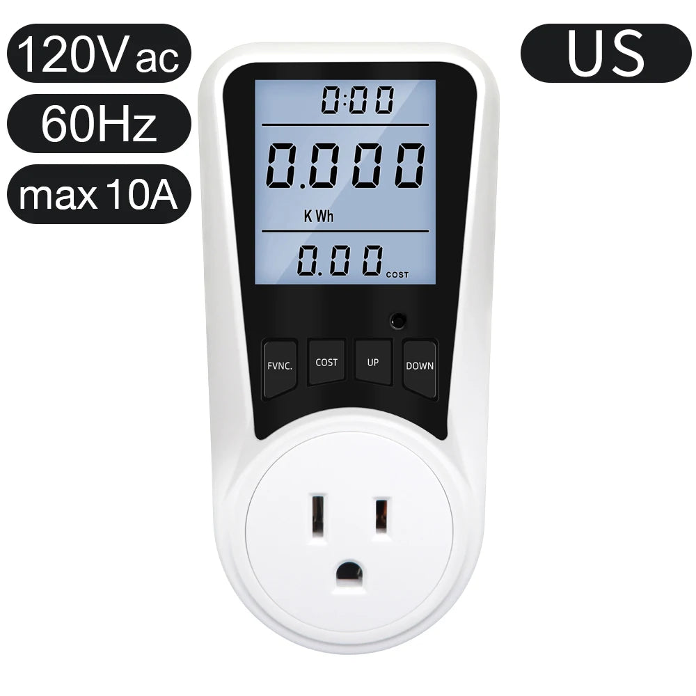 220V Digital Wattmeter AC EU Power Meter LCD Electricy Consumption Meter Socket Wattage Kwh Energy Test FR US BR Power Analyzer