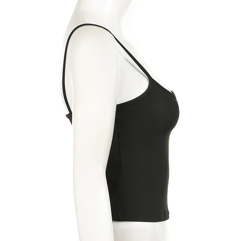 Women's Basic Solid Summer Camisole Sleeveless Spaghetti Strap Harajuku Style Y2K Vintage Cropped Top Casual All-match