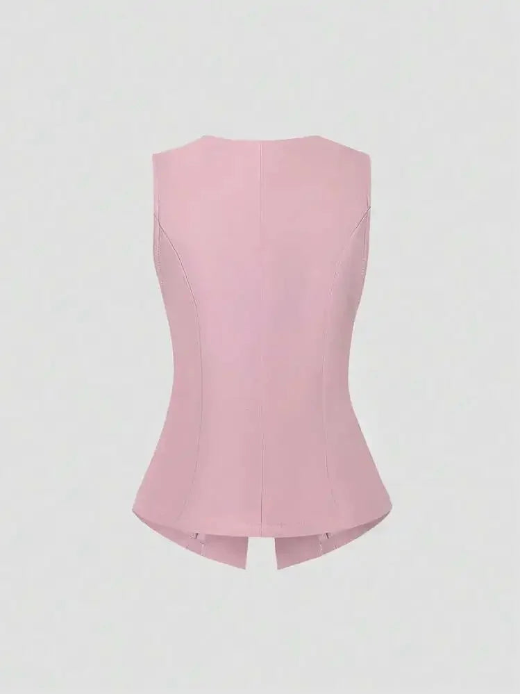 Fashionable Little Fragrance Style Women's Sleeveless round Neck Vest Waist-Cinching Pure Color Cross-Border Women's Jacket