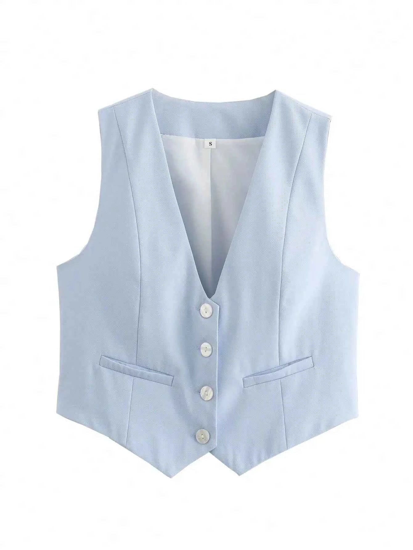 HH Women Fashion Solid Suit Vest Sleeveless Cropped Waistcoat Tops Vests Spring Summer Casual Office Lady Chic Tops
