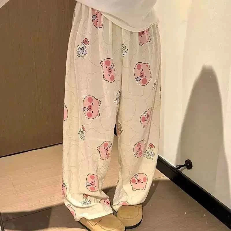 2025 New SUMMER Sleepwear Women's Long Pajamas Pants Women Loungewear Pig printing Autumn Loose