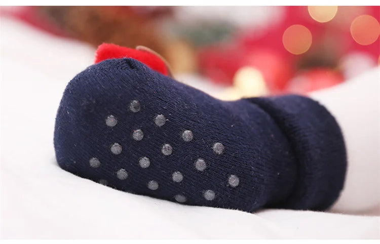 0-3Y Kids Christmas Anti-slip Long Socks For Girls Boys Winter Newborn Cotton Stocking Terry Thick Warm New Children Floor Sock