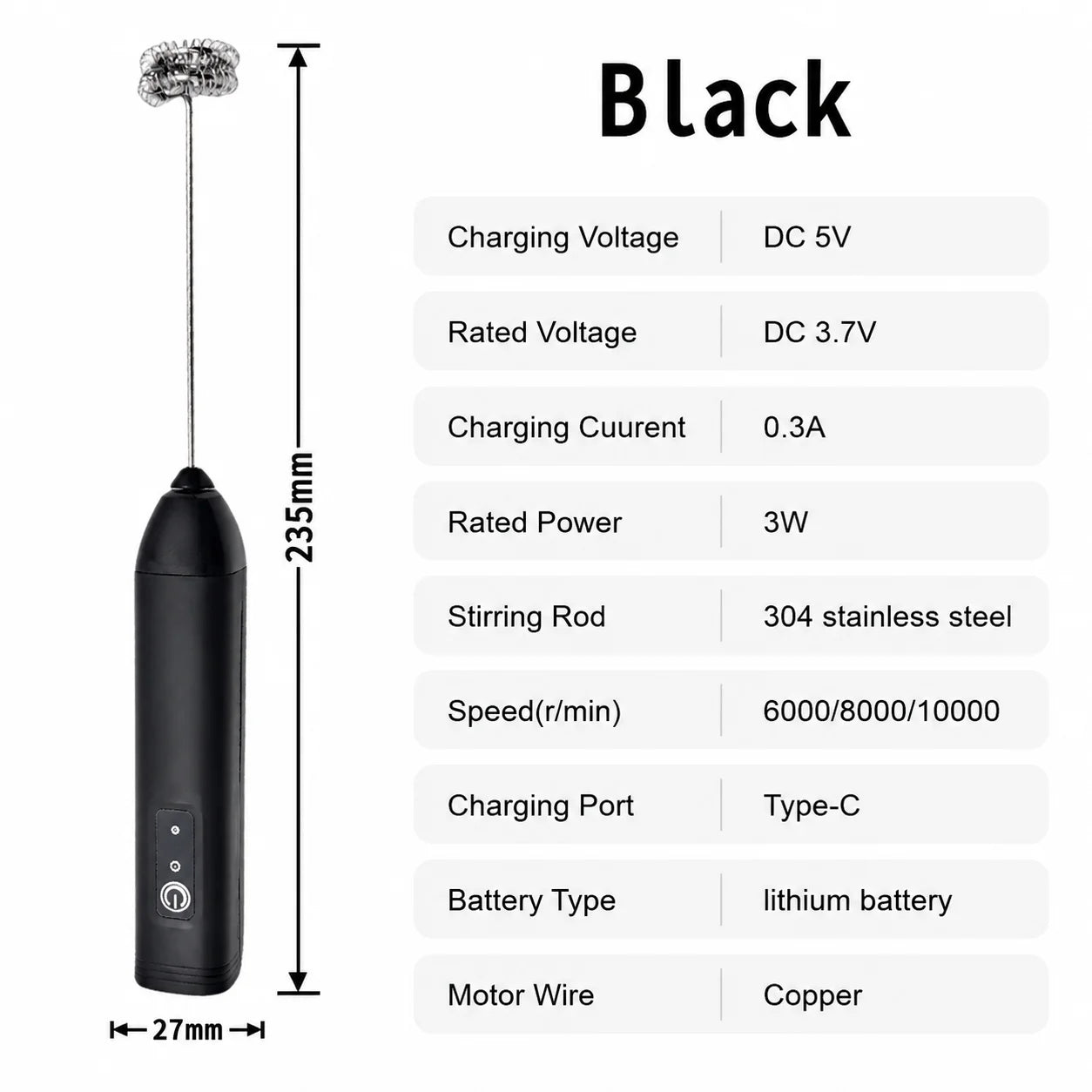 MINI Milk Frother USB Rechargeable 3 Speeds Foam Maker Coffee Whisk Mixer Electric Handle Blender Egg Beater Hot Cooking Tools