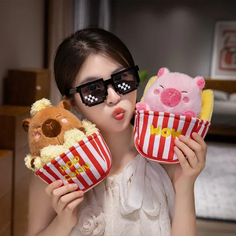 Adorable Plush Pig Bear Capybara Stuffed Animals Set Popcorn Lotus Containers Soft Home Nursery Decor Gift Kids Baby