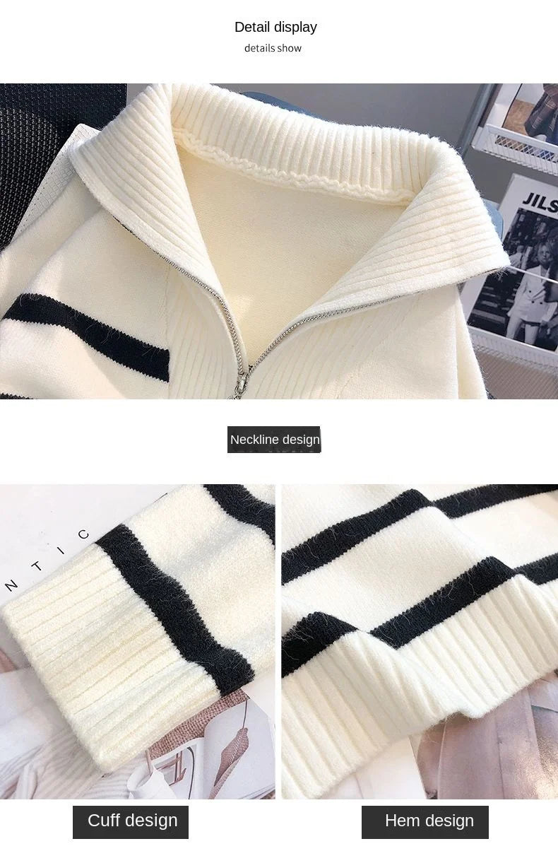 Sweater pullover women Spring and Autumn underwear 2023 New zipper stripe underlay short style popular premium sweater female