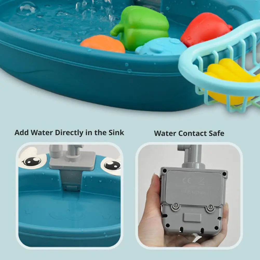 Kids Kitchen Sink Toys Electric Dishwasher Playing Toy with Running Water Pretend Play Food Fishing Toy Role Playing Girls Gift