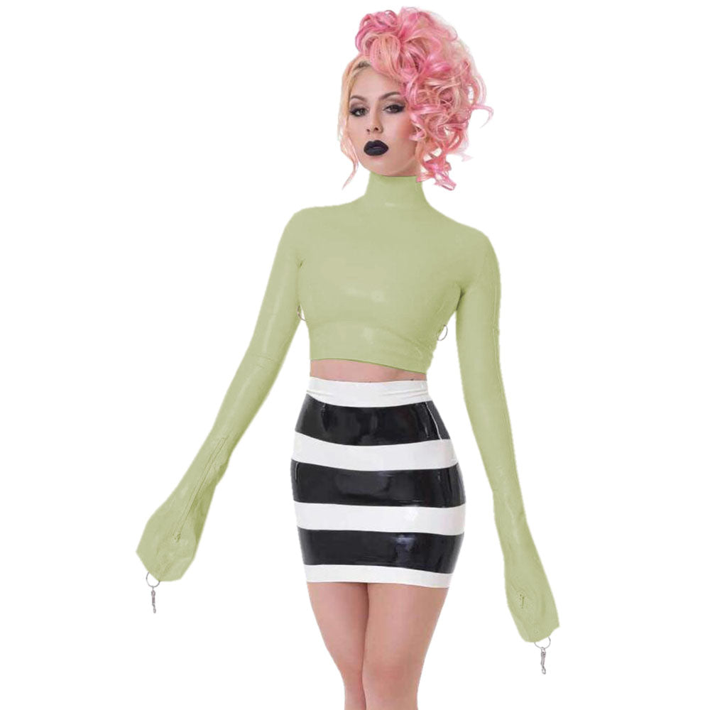 Sexy Crop Tops with Finger High Neck, Slim Skinny Leather, PVC Short Shirts, Vinyl Sexy Top with Lock Key, Club Night