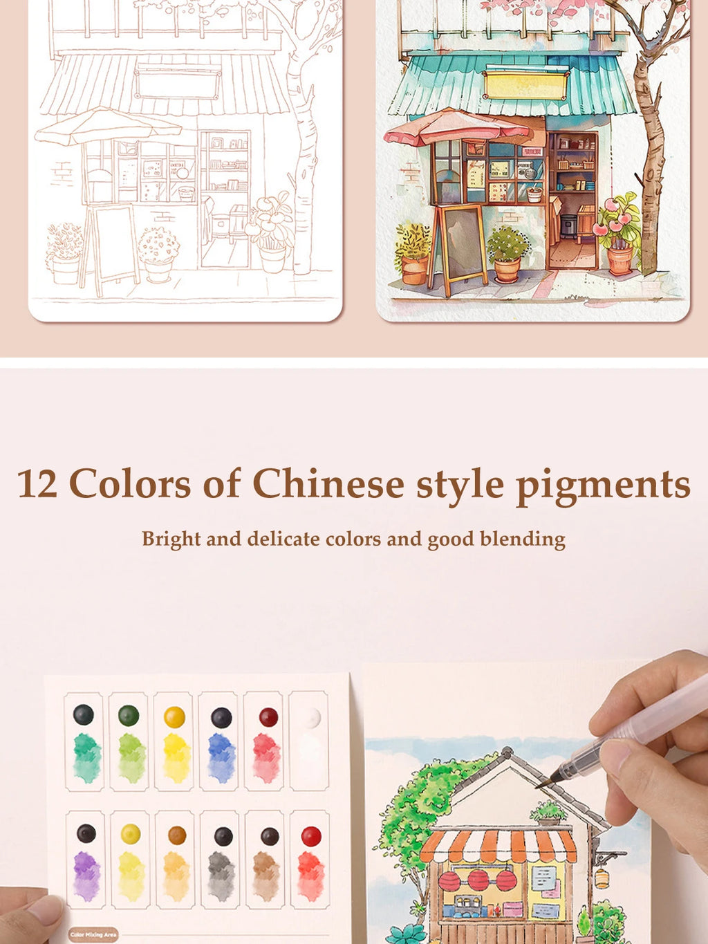 Kids Watercolor Coloring Book Educational Art Activity Reusable Non-Toxic Painting Kit for Toddlers&Creative Learning DIY Crafts