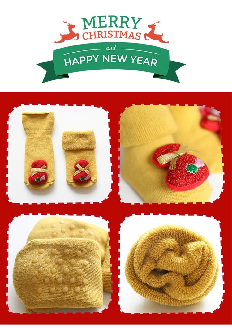 0-3Y Kids Christmas Anti-slip Long Socks For Girls Boys Winter Newborn Cotton Stocking Terry Thick Warm New Children Floor Sock