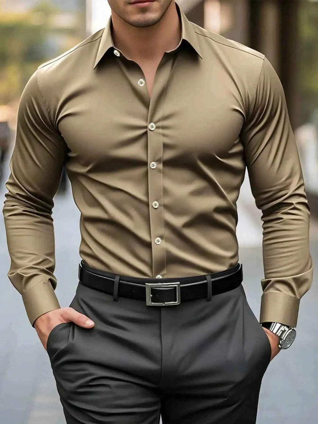 Men's Solid Red Long Sleeve Formal Dress Shirt for Business Office Wear