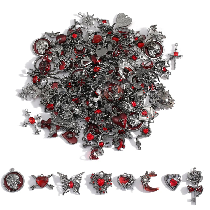 2pcs 25 styles Dark Gothic Retro Black flower moon Heart snake charm for Personalized Necklace Earrings Pendant DIY Accessories