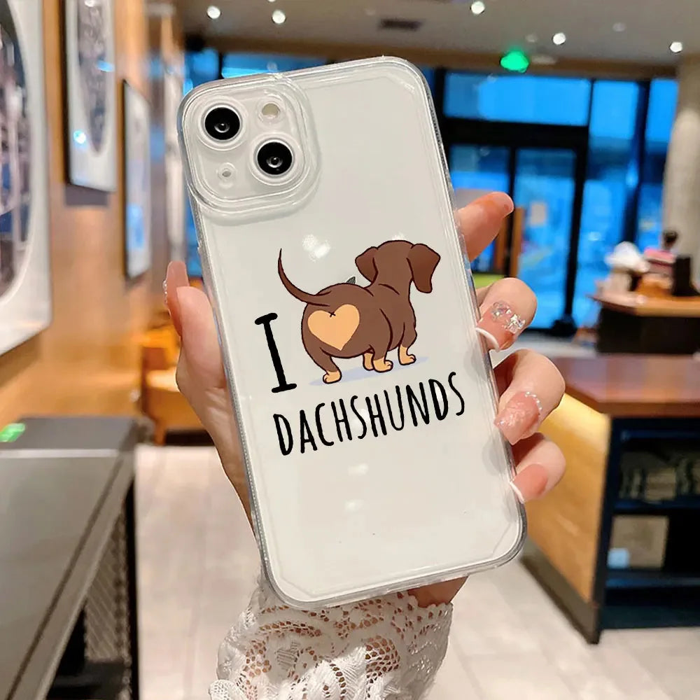 Cute Dachshund Bulldog Phone Case for iPhone 16 11 12 13 14 15 Pro Max Mini SE 7 8 Plus Animal Cover Cartoons Dog Fundas Coque