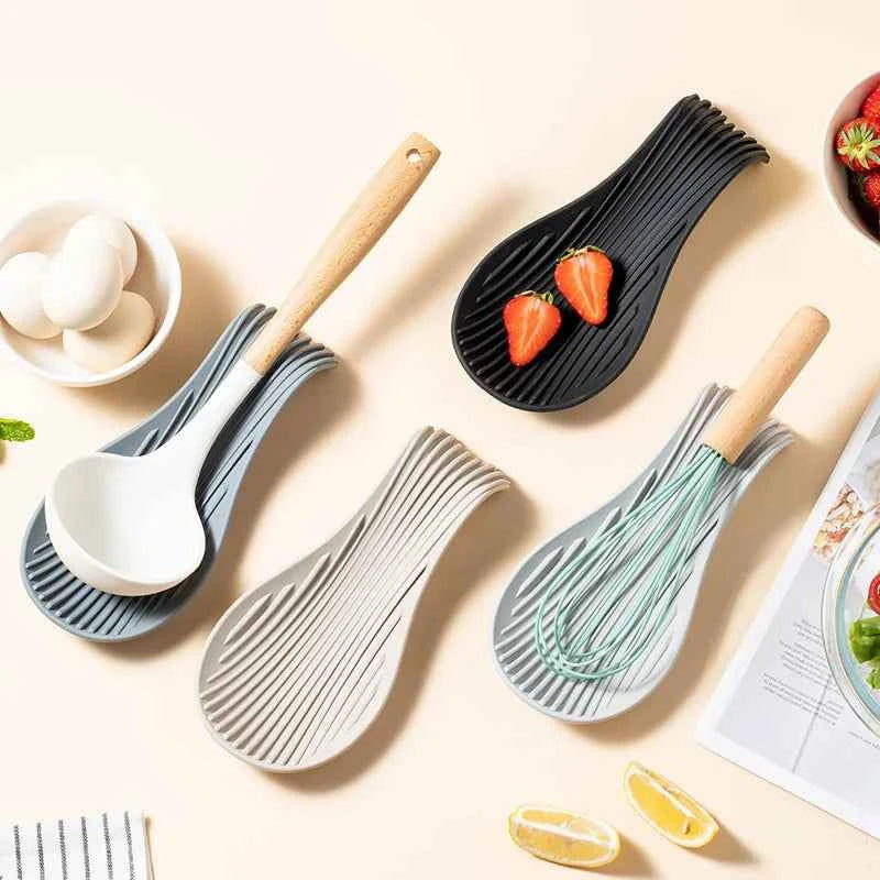 Silicone Kitchenware Tray, Kitchen Spatula, Soup Spoon, Silicone Spoon Holder, Household Thick Insulated Silicone Spoon Pad