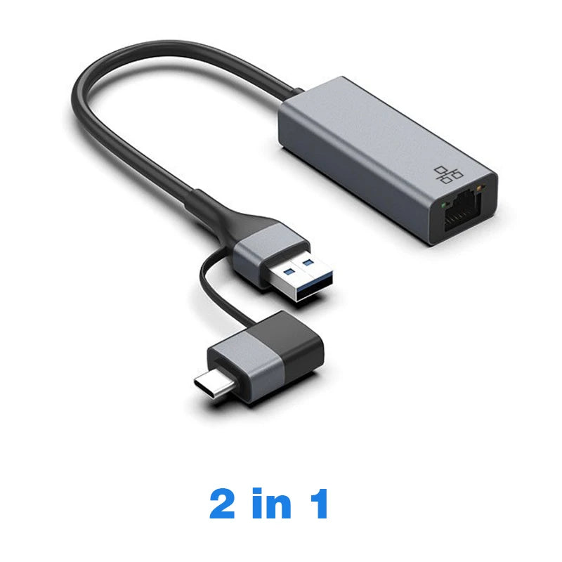 UGOURD 100Mbps 1000Mbps USB C Ethernet Adapter with Charge 100W USB3.0 2.5 Gigabit Network Card USB to RJ45 Lan Cable Converter