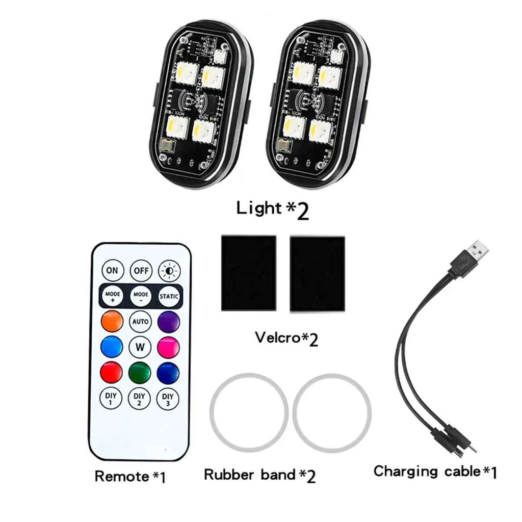 1/2/4pcs Wireless LED Strobe Lights Car Decor Atmosphere Light 8 Colors Rechargeable Led Lights Anti-Collision LED Warning Light