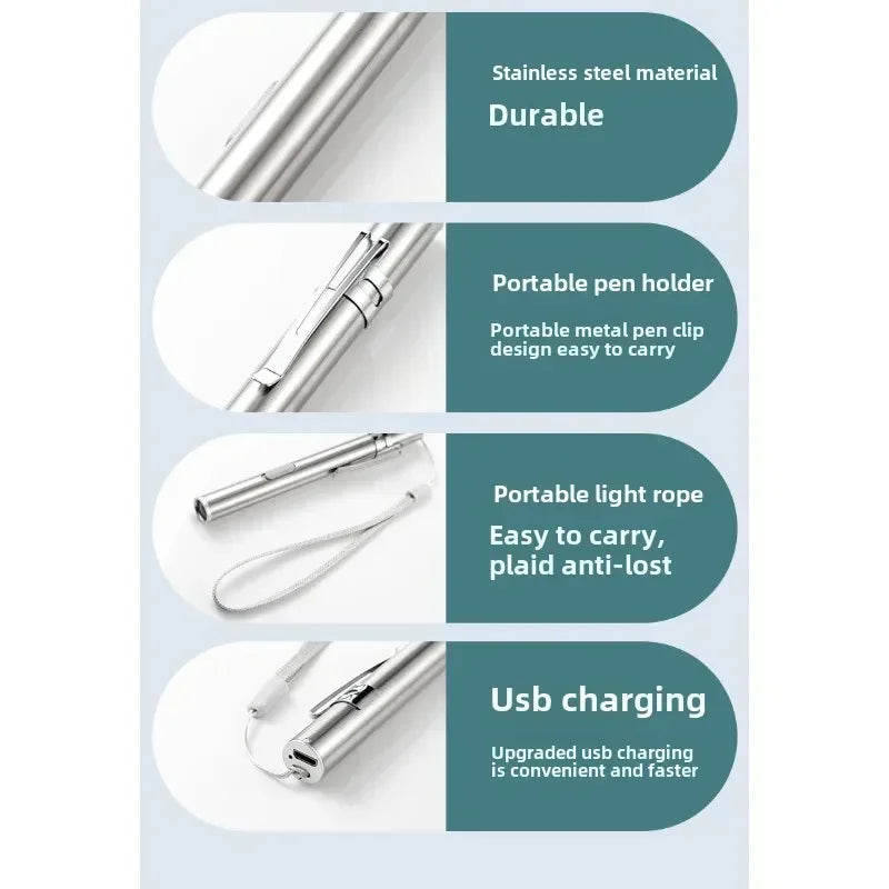 Mini Portable Medical Handheld LED Pen Light Flashlight USB Rechargeable Dental Nurse Flashlight, Rechargeable