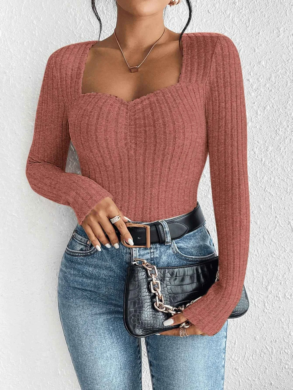 Women's Fashion Diamond Collar Knitted Base Shirt Casual Long Sleeve Top Knitwear Trendy Elegant Style