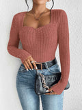 Women's Fashion Diamond Collar Knitted Base Shirt Casual Long Sleeve Top Knitwear Trendy Elegant Style