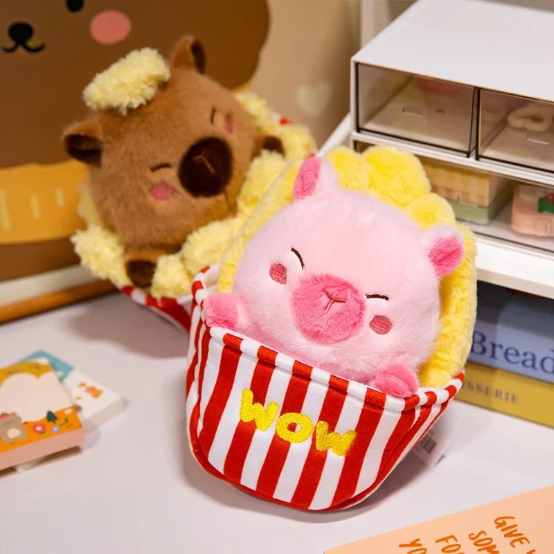 Adorable Plush Pig Bear Capybara Stuffed Animals Set Popcorn Lotus Containers Soft Home Nursery Decor Gift Kids Baby