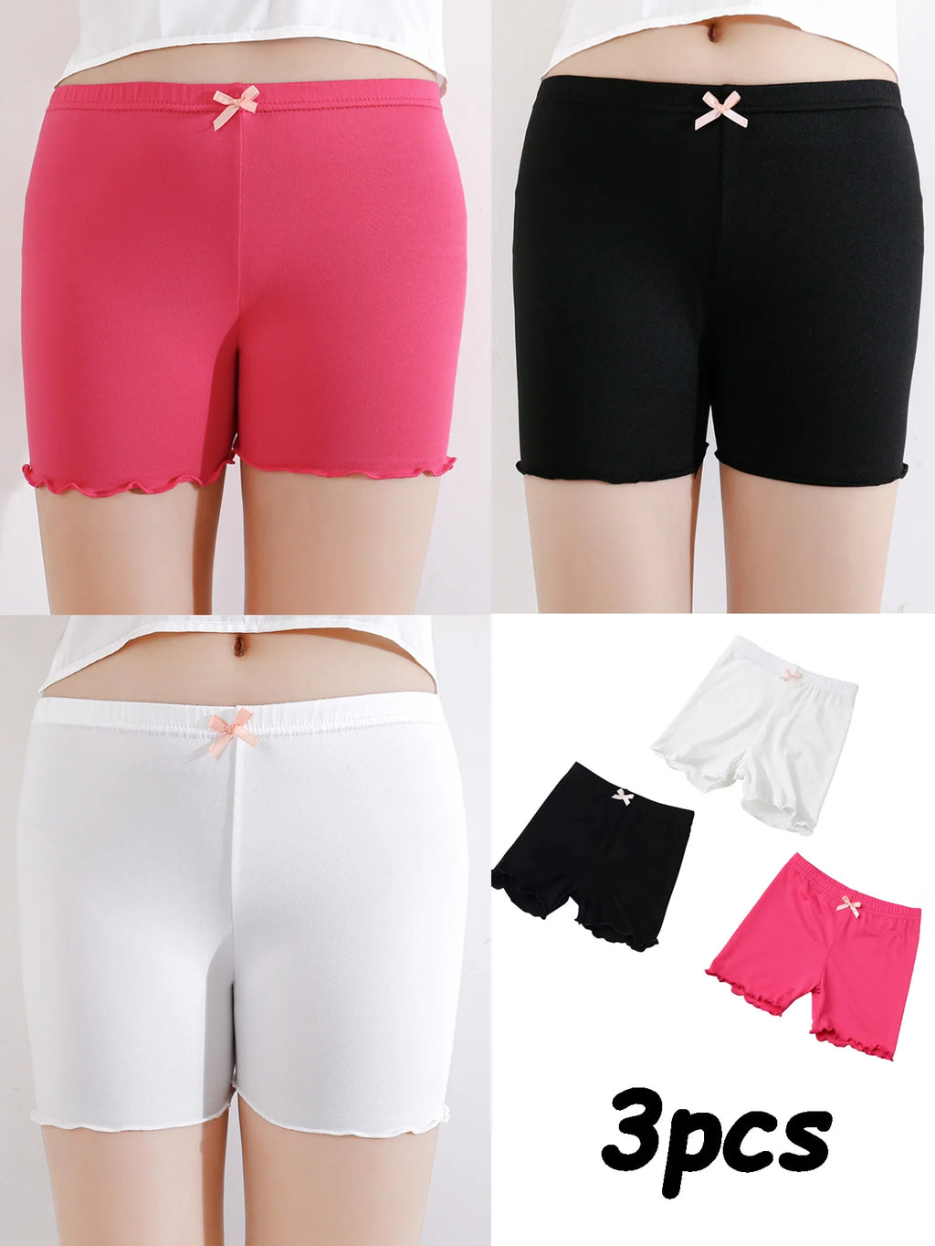 3 Pcs/Pack Summer Girls Shorts Kids Safety Pants Adorable Underwear Clothes Children's Cute Bow Short Underpants for Young Girls