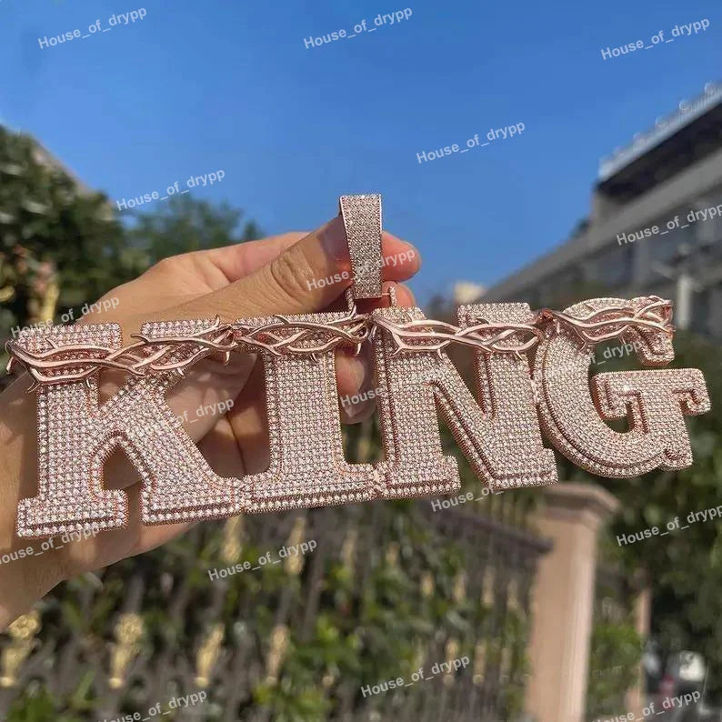 Silver Letter Shaped Pendants With Shining Moissanite Stones & Crown Design Unique Piece Stylish Fashion Pendant For Royal Look