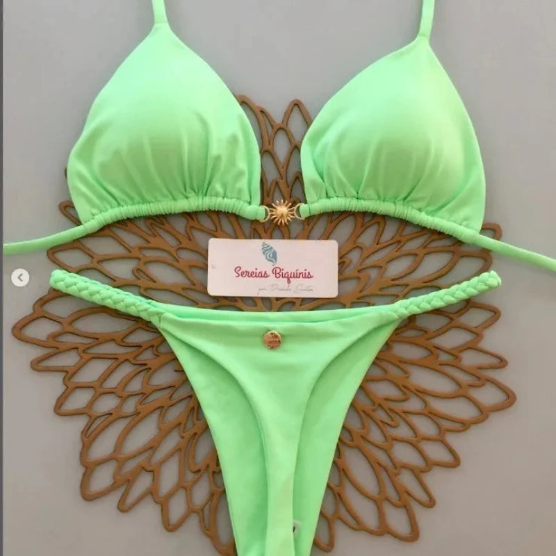 Print Sexy Bikini Sets Halter Lace-up Tops Thongs Beach Style Bathing Suit Y2k Swimsuits Women Beachwear Купальник Женский