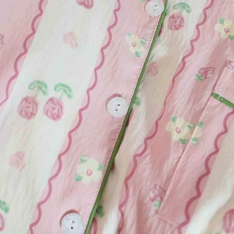 Print Flower Soft Thin Women's Pajama Set Autumn New Casual 2 Pieces Pajama Set Full Length Sleepwear for Sleeping Home Suits