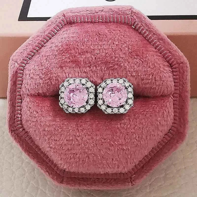 2023 New Arrivals Fashion Luxury silver color korean Zircon Stud Pink Earing Earrings For Women Girl Party Gift Jewelry Z7