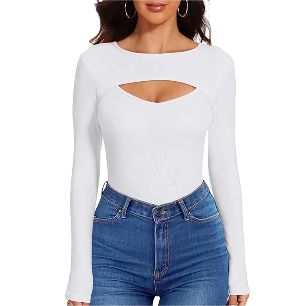 Spring Autumn Women's Long Sleeve T-Shirt Fashion Casual Front Hollow Slim Sexy Top Female Slim Bottoming Shirt Pullover