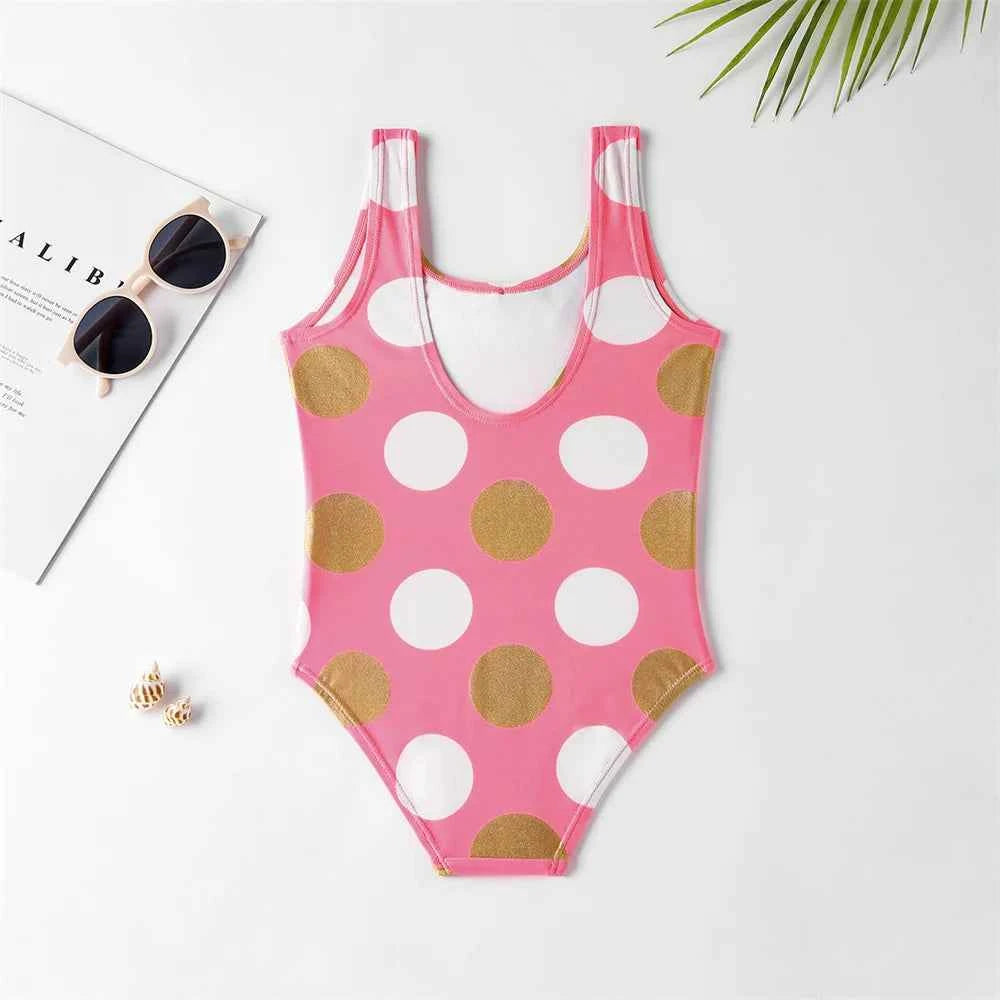 Girls' one-piece cartoon print swimsuit, children's polka-dot animal one-piece swimsuit with hollow back, beach wear
