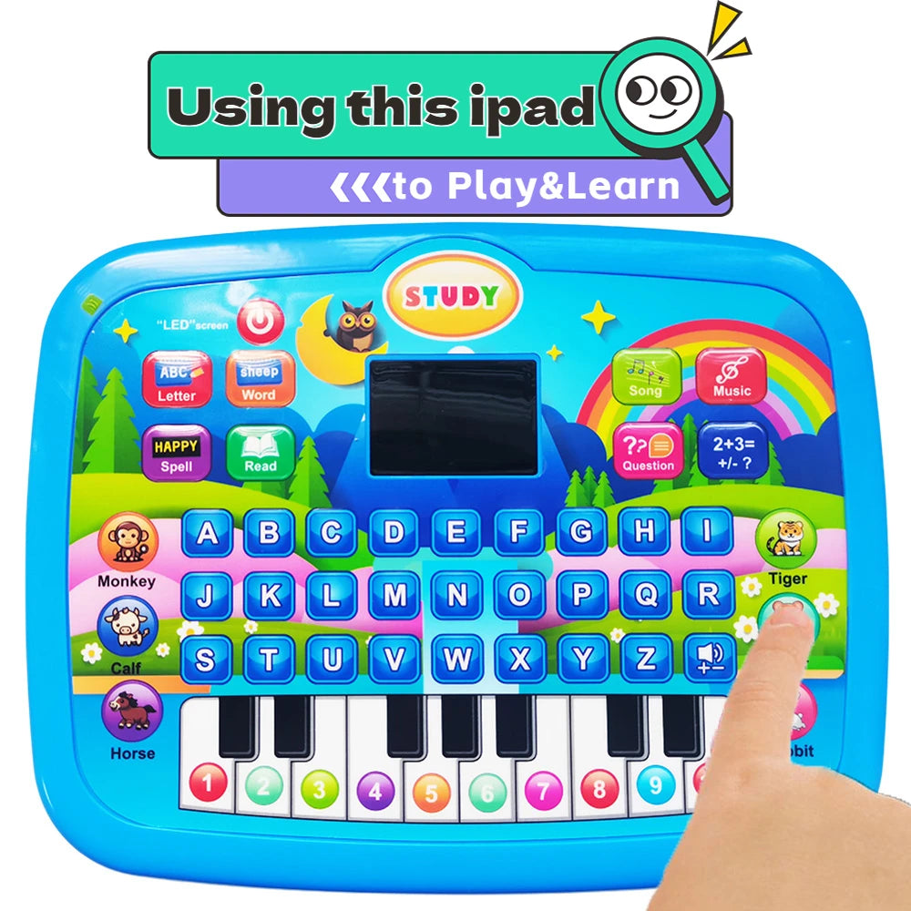 Kids Educational Learning Tablet Toy for Age 3+, Early Literacy Math Music Learning Pad with Electronic Keyboard, Birthday Chris