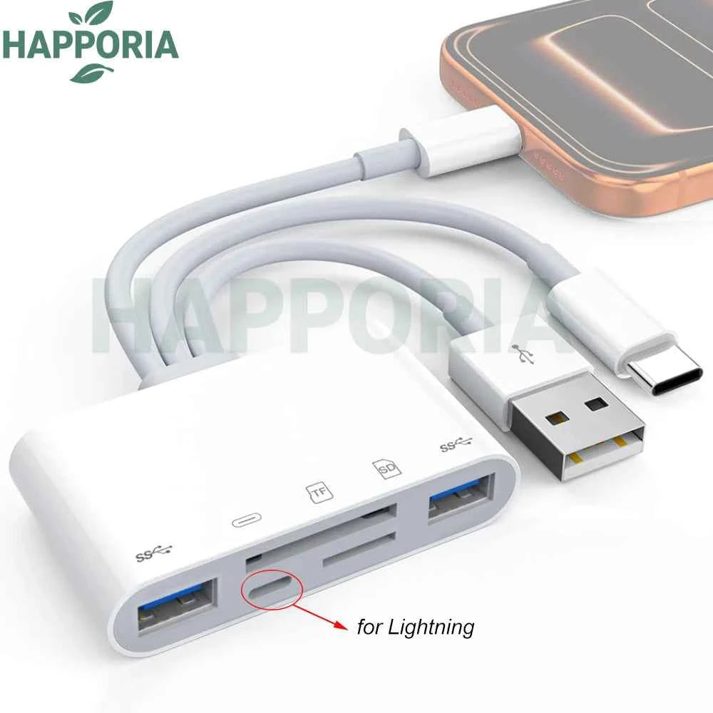New 5 In 1 SD Card Reader USB HUB for iPhone 12 13 14 15 16 17 Huawei USB 3.0 Type C to SD TF Card Memory Reader OTG Adapter