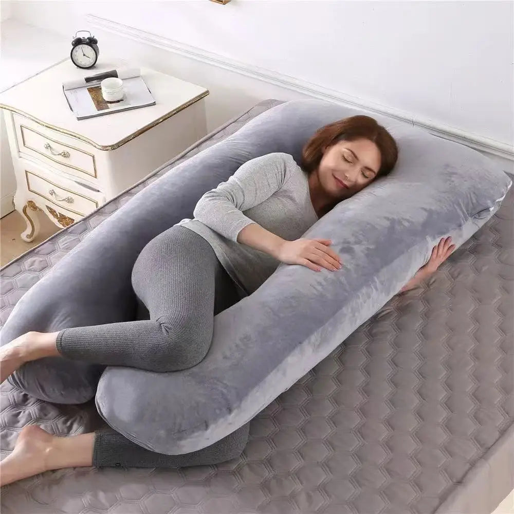 Soft Fleece U-Shaped Pregnancy Pillow - Multi-Function Maternity Body Pillow with Lumbar & Abdominal Support for Side Sleeping