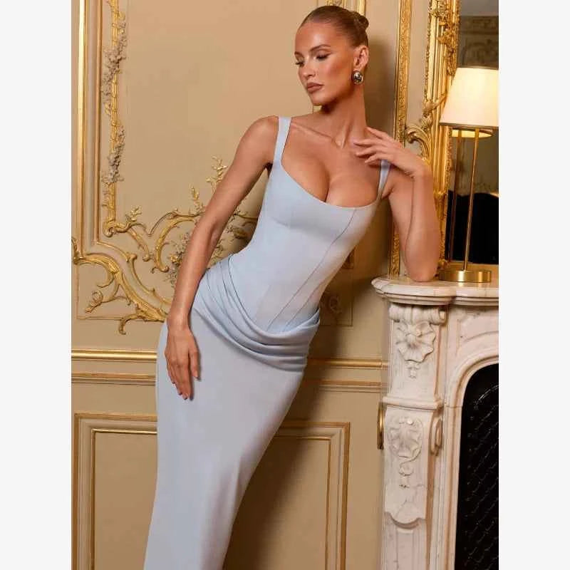 Yellow Strapless Pleated Dress Women Elegant Sexy Sleeveless Waist Cinching Split Maxi Gowns 2026 Lady New Evening Party Dresses