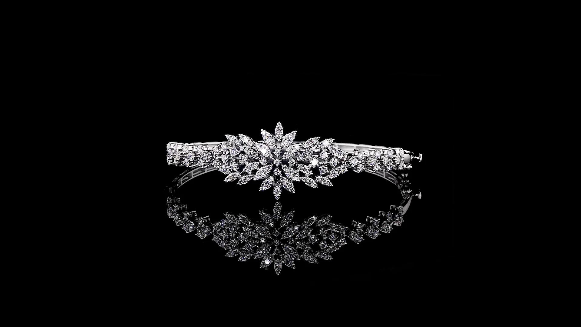White 18K Gold Floral Bracelet with Brilliant Cut Lab Grown Diamonds Rhodium Plated Luxury Design Trendy Elegant Flower Style