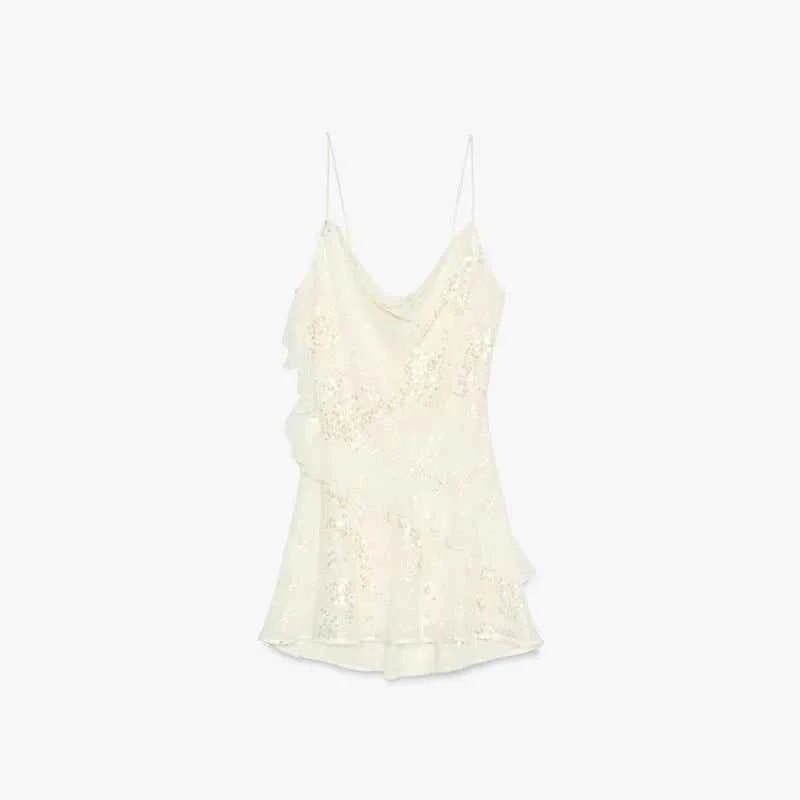 Glitter Flounce Mini Dress Woman Cinched Waist Sleeveless A-Line Halter Dresses Sexy Chic Women's Fashion Summer Short Dresses