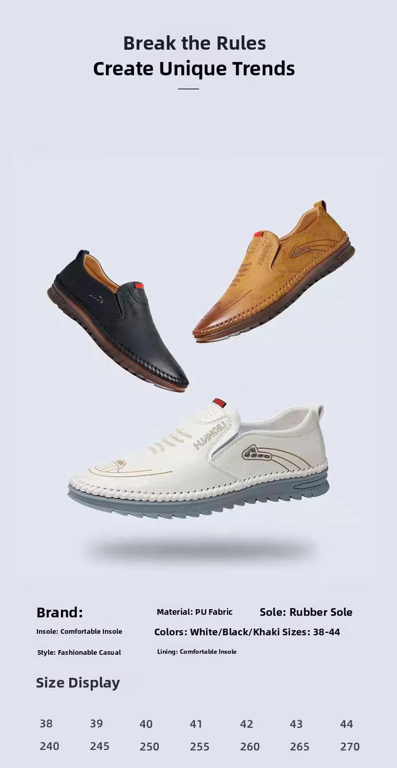 Fashionable Soft Leather Men's Shoes Wear-Resistant Bean Bean Shoes Breathable round Toe Flat Heel Casual Shoes for Spring