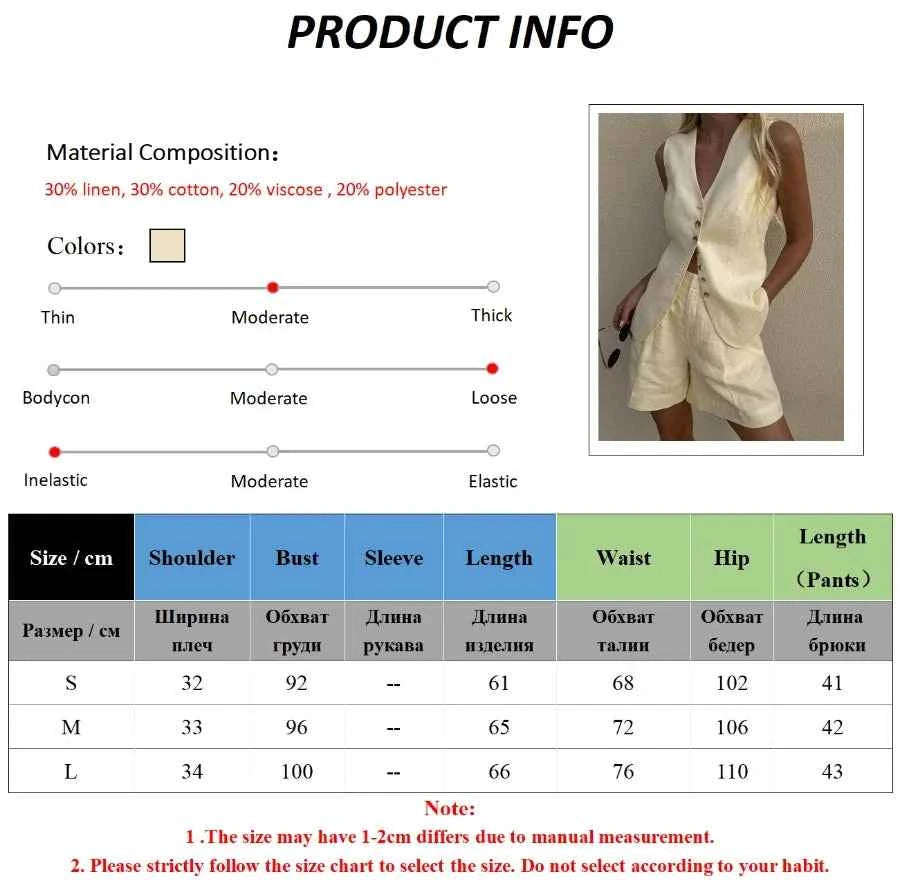 Wolfeel Cotton linen Chic Casual Vest Shorts Set Women's Fashion Commuter Sleeveless Tank Top Loose Shorts Suits Summer New