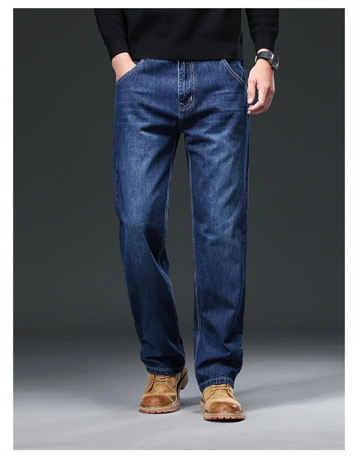 2026 Men Jeans 100% Cotton Thick Straight Plus Big Size 42 44 46 48 140KG Loose Classic Black Denim Trousers Casual Pants