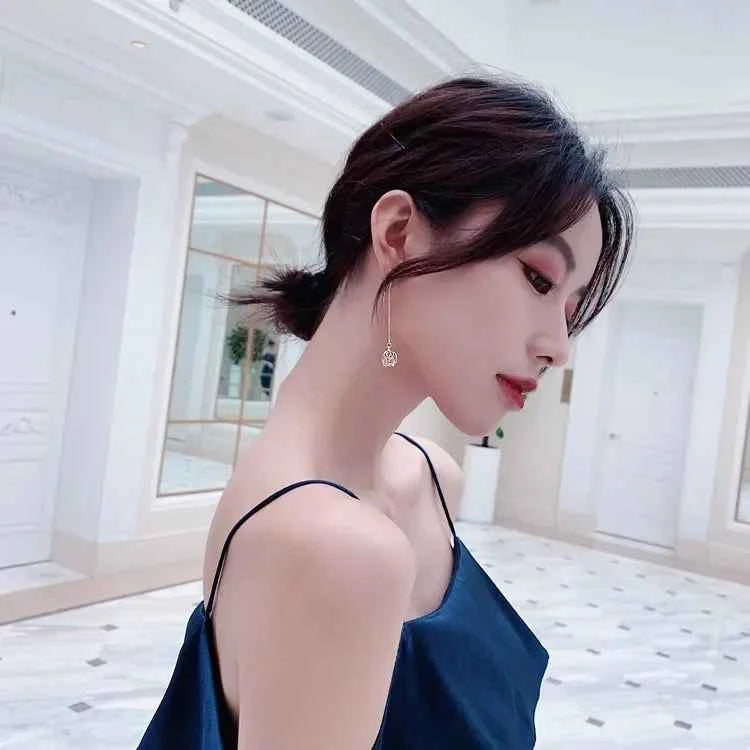 Long Spiral Ear Line Wave Drop Geometric Simple Rhinestones Metal Style Tassel Dangle Earrings for Women Party Fashion Jewelry N