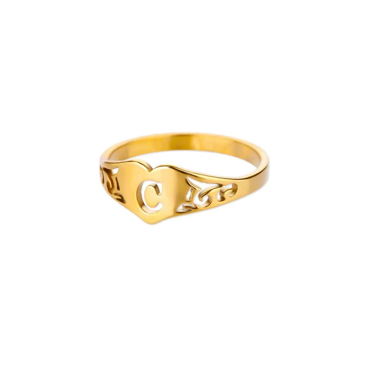 Fashion Hollow Initial Letter Heart Rings For Women Gold Color Stainless Steel A-Z Letter Ring Aesthetic Wedding Jewelry Gift